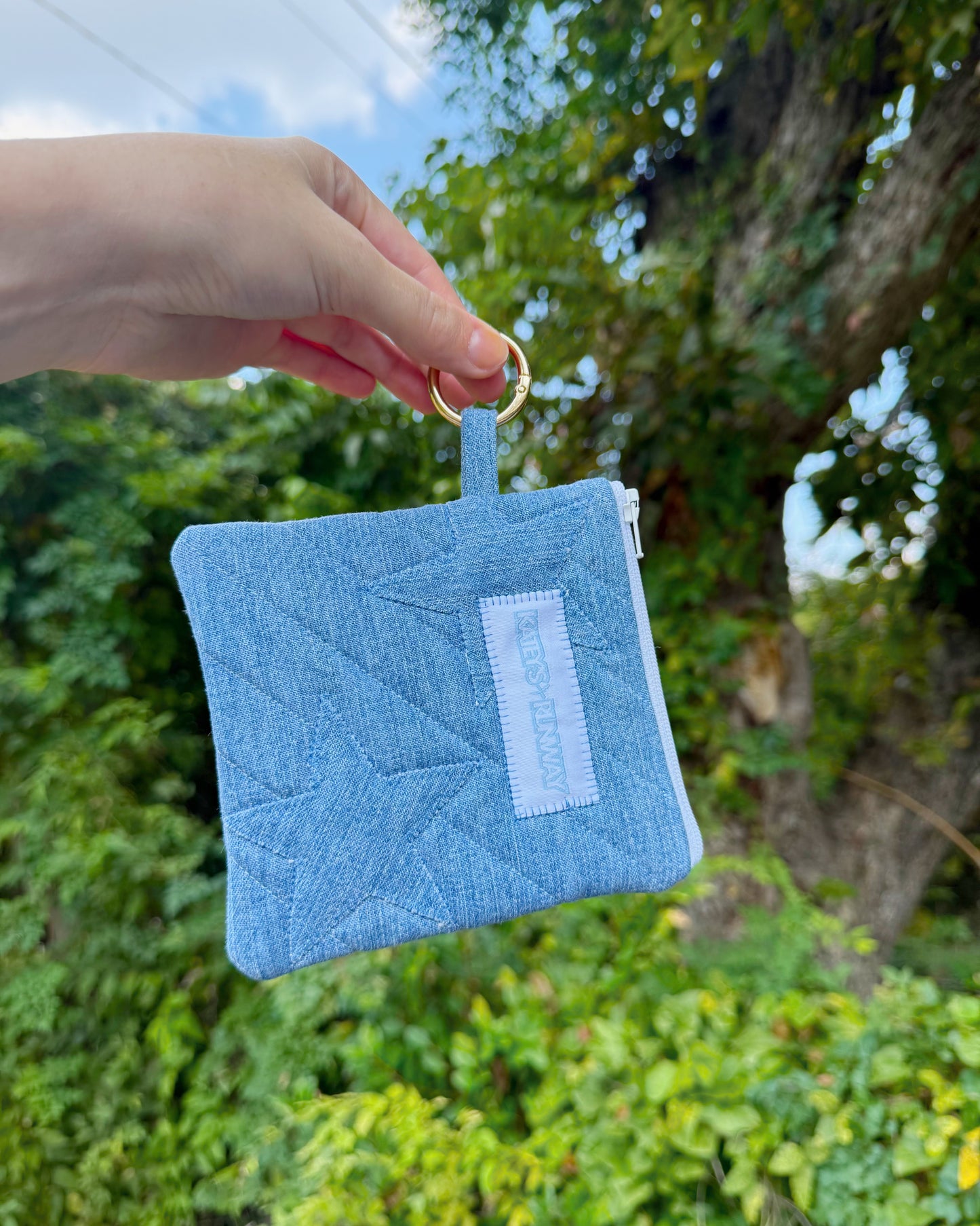 Upcycled Keychain Wallet -Denim Stars