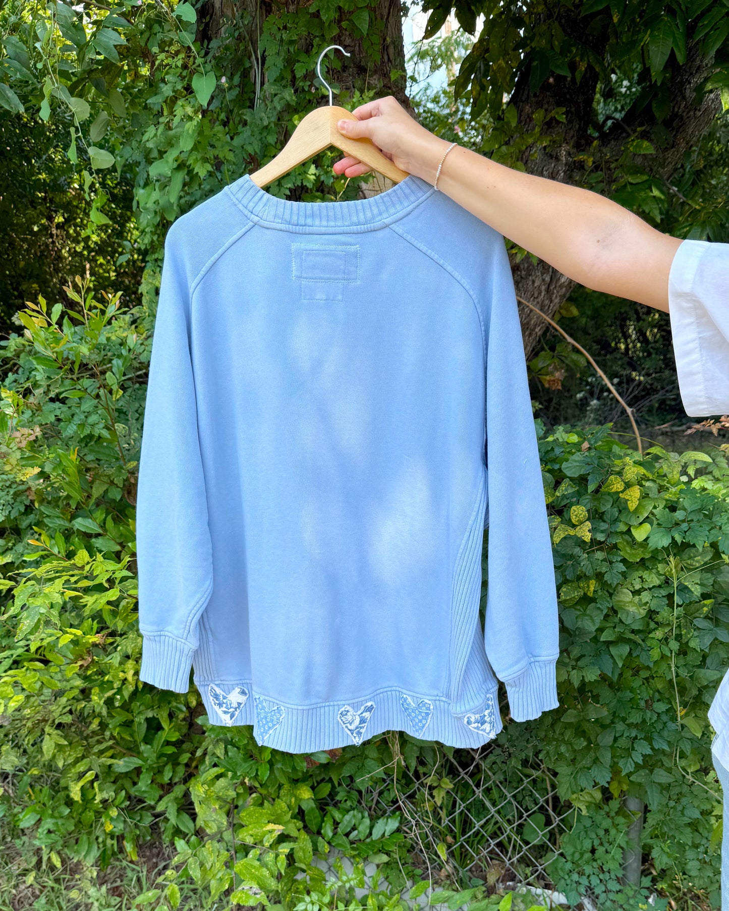 Upcycled Blue Heart Crewneck