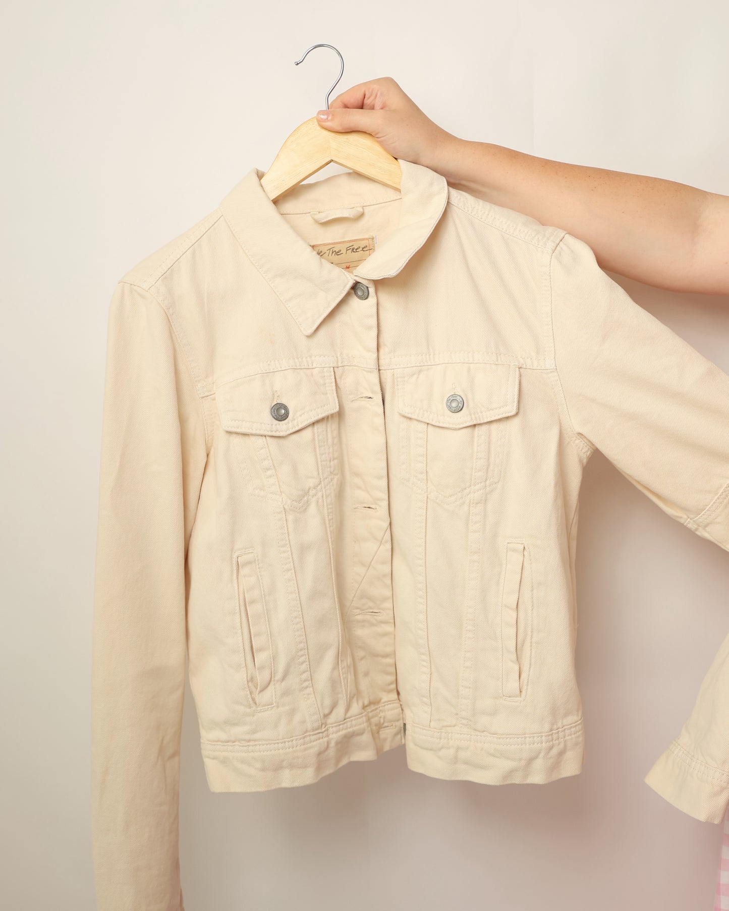 Upcycled FP White Denim Jacket with Custom Bow (M)