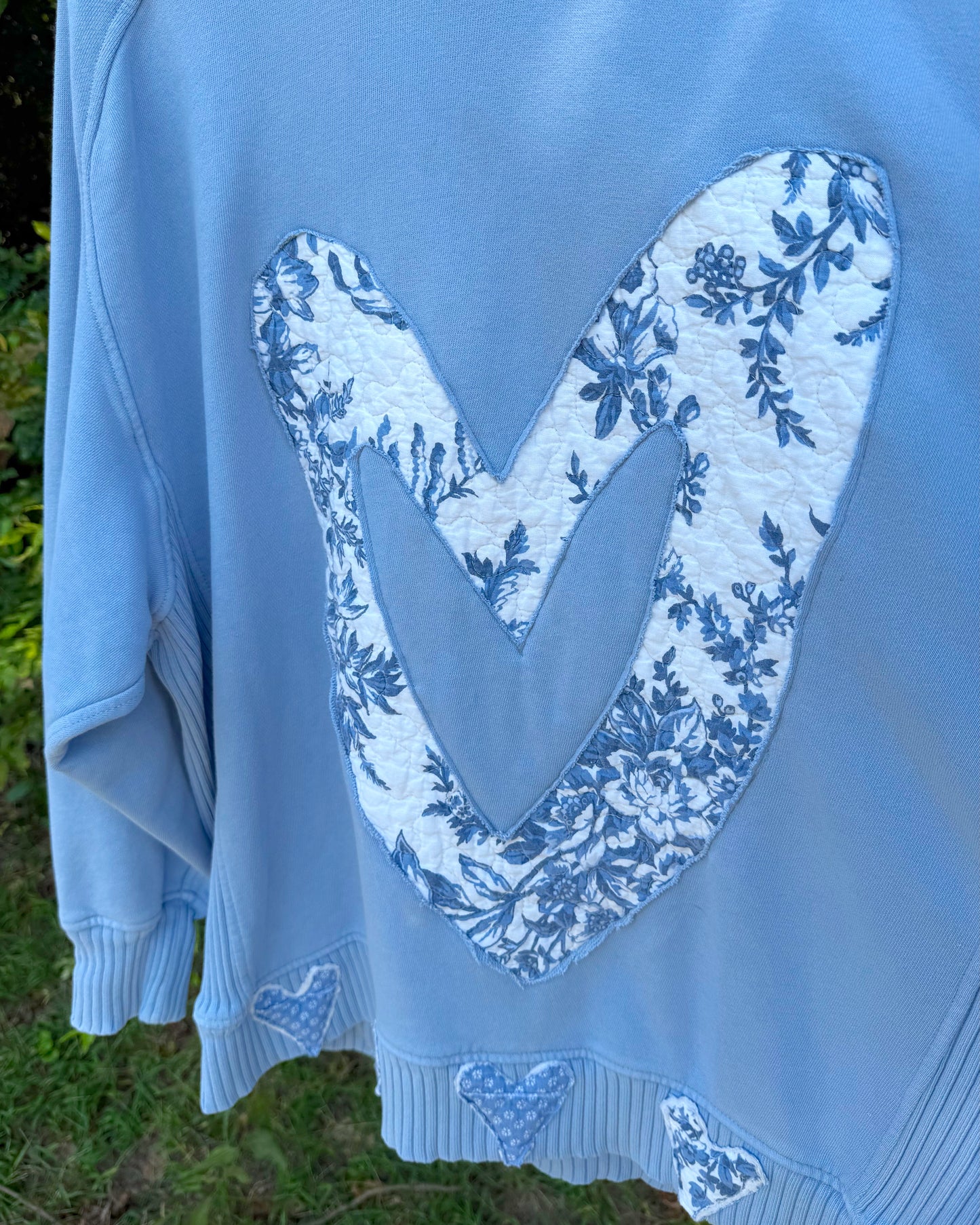 Upcycled Blue Heart Crewneck