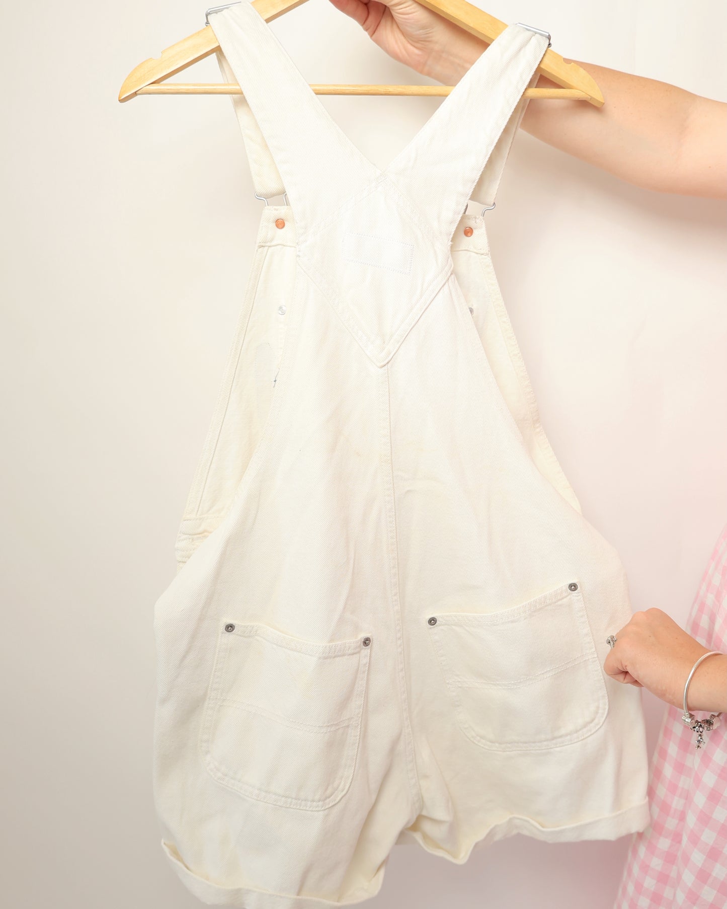Upcycled White Overalls – Party in the USA Edition (M)