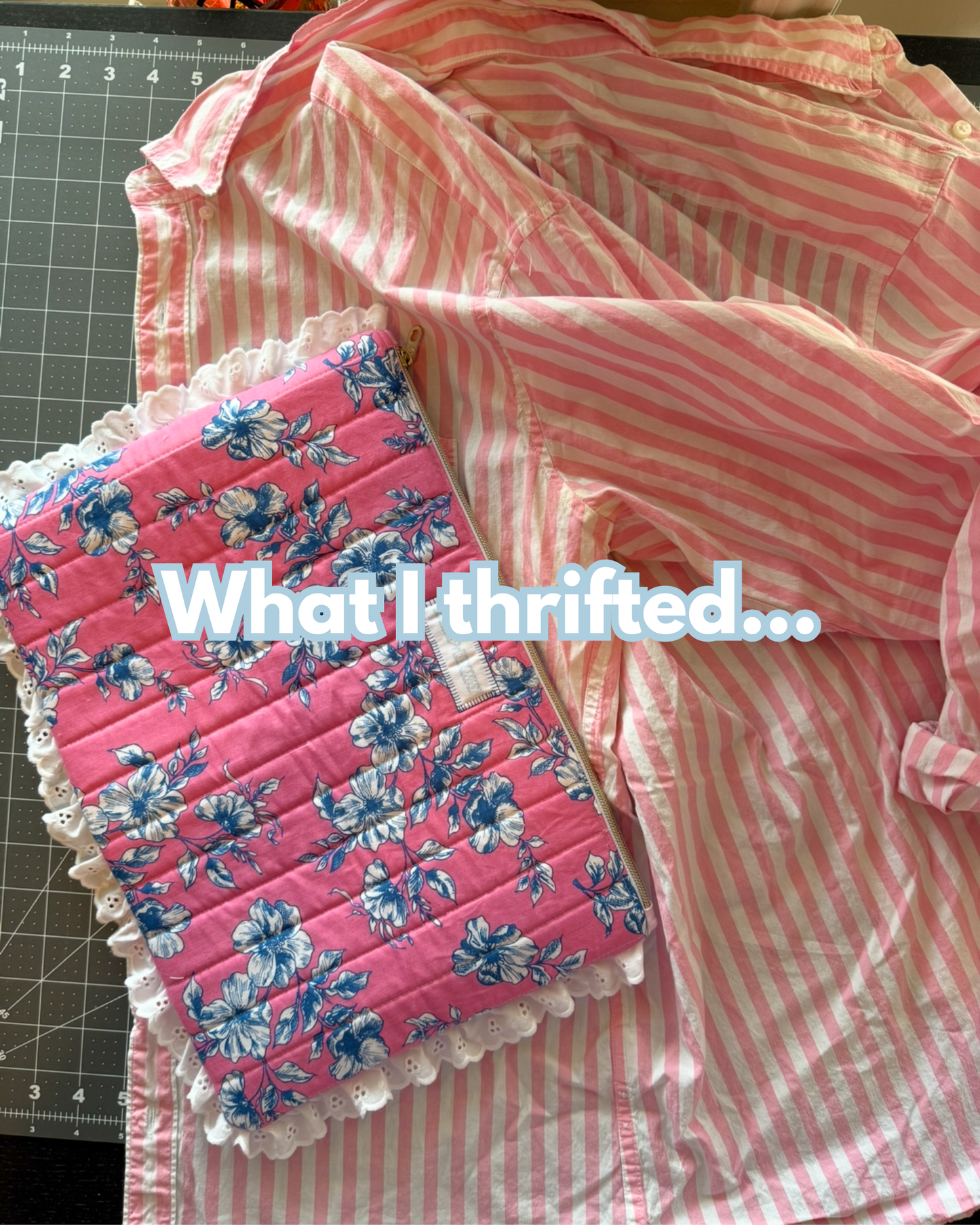 Upcycled Pink and White Laptop Case and Pencil bundle