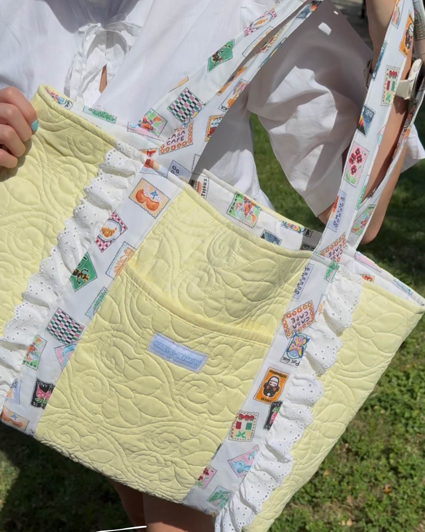 Upcycled Quilted Yellow Large Tote Bag