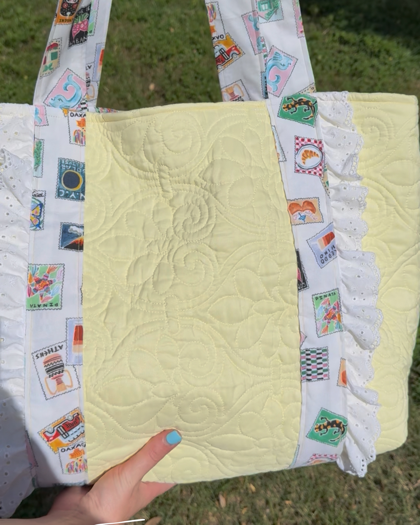 Upcycled Quilted Yellow Large Tote Bag