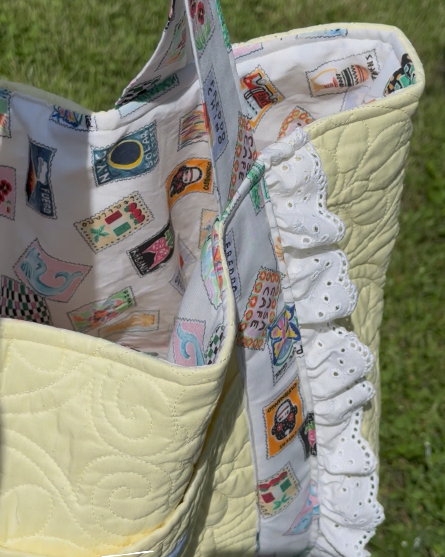 Upcycled Quilted Yellow Large Tote Bag