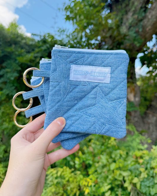 Upcycled Keychain Wallet -Denim Stars