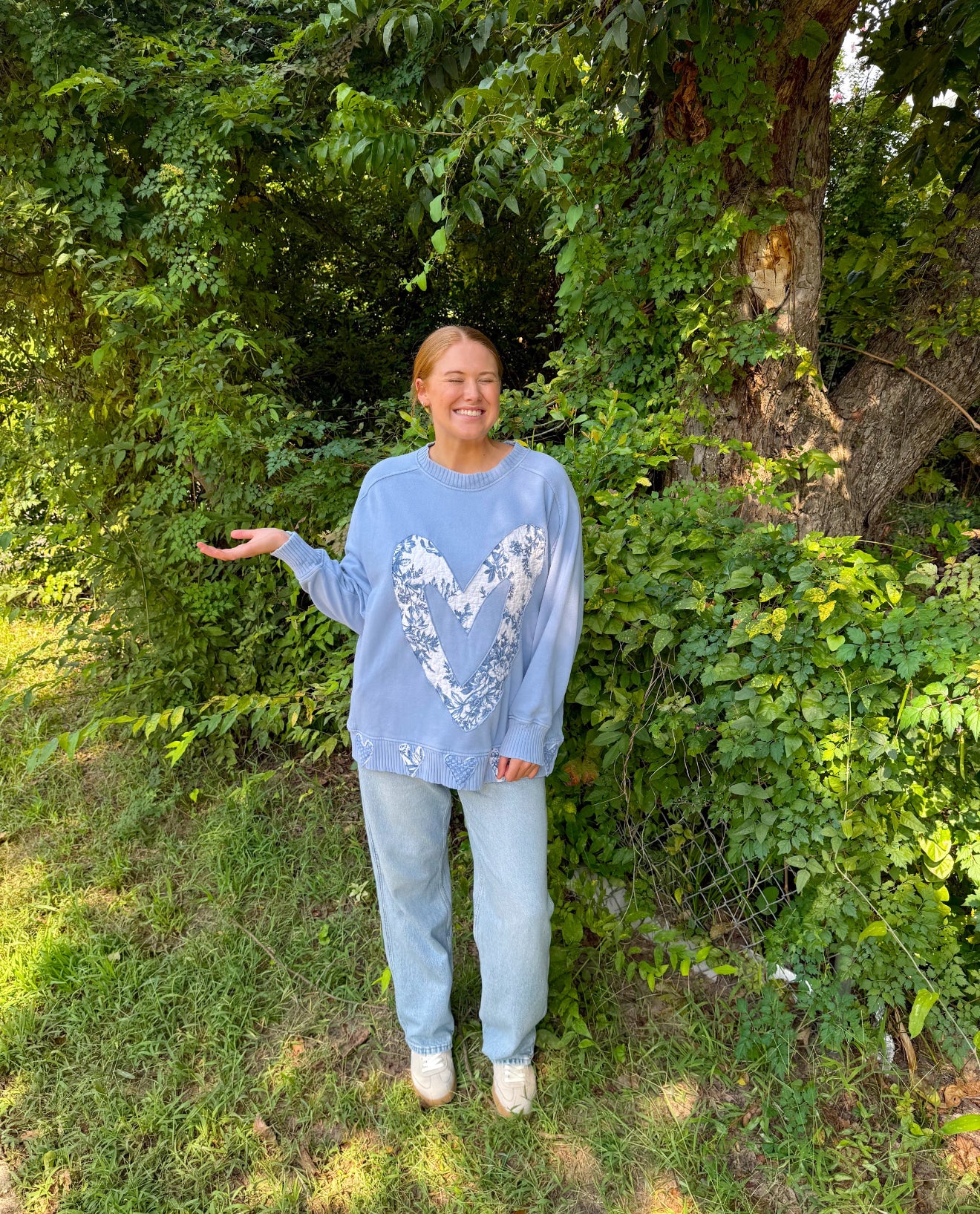 Upcycled Blue Heart Crewneck