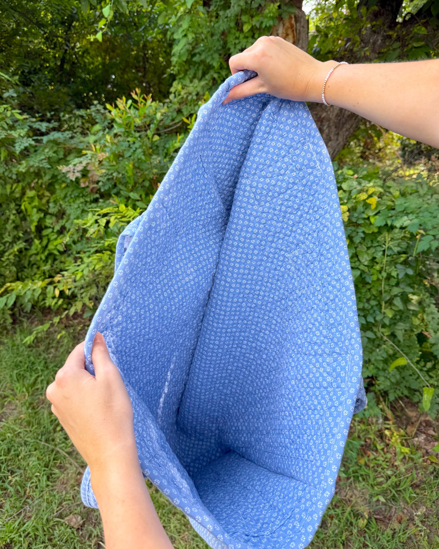 Blue Floral Quilted Oversized Tote