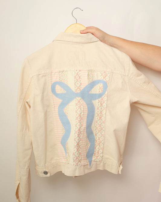 Upcycled FP White Denim Jacket with Custom Bow (M)
