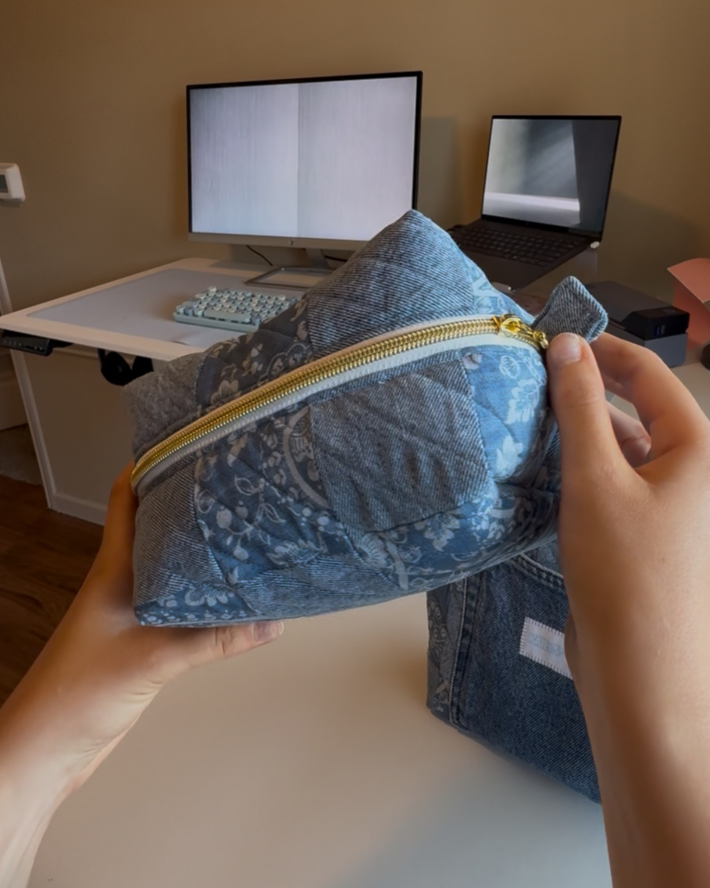 Upcycled Denim Patchwork Makeup bag