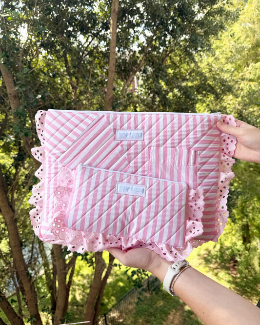 Upcycled Pink and White Laptop Case and Pencil bundle