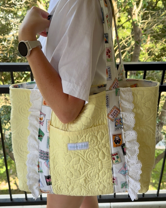 Upcycled Quilted Yellow Large Tote Bag